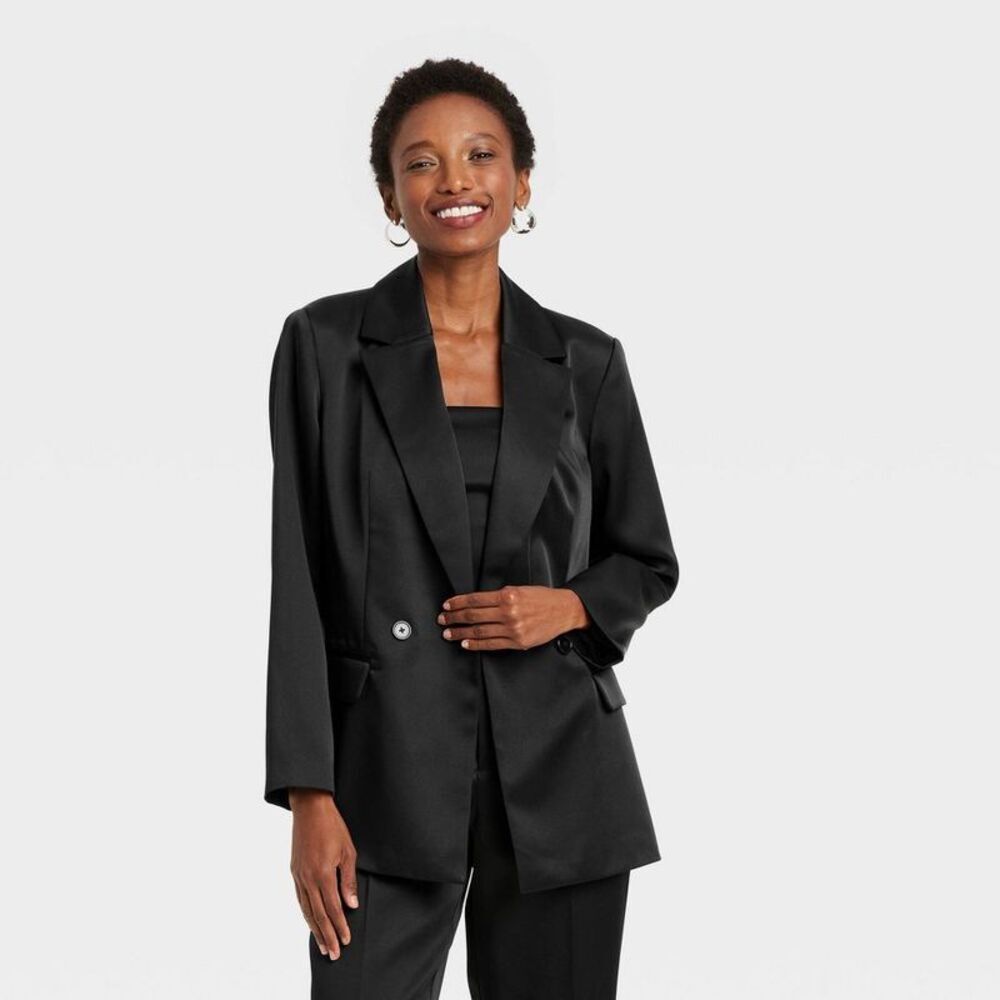 A New Day - Women's Structured Satin Blazer - A New Day Black  Black